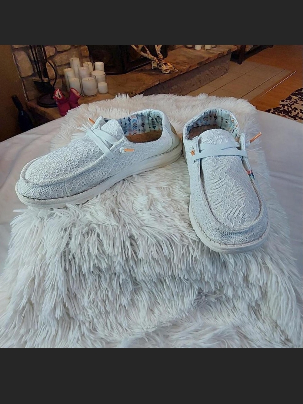 HEYDUDE Wendy Boho White Crochet Slip-On Loafers - Women's Size 9